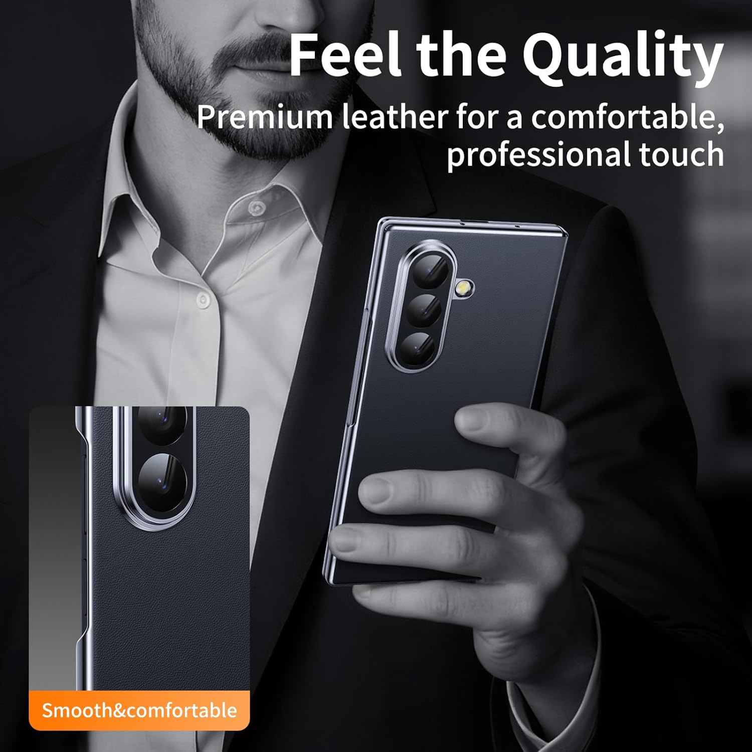 for Z Fold 7 Case Luxury Leather with Privacy Screen Protector [Hinge Protection],[Fit for Magsafe],Camera Protection Magnetic for Samsung Galaxy Zfold 7 Case Black