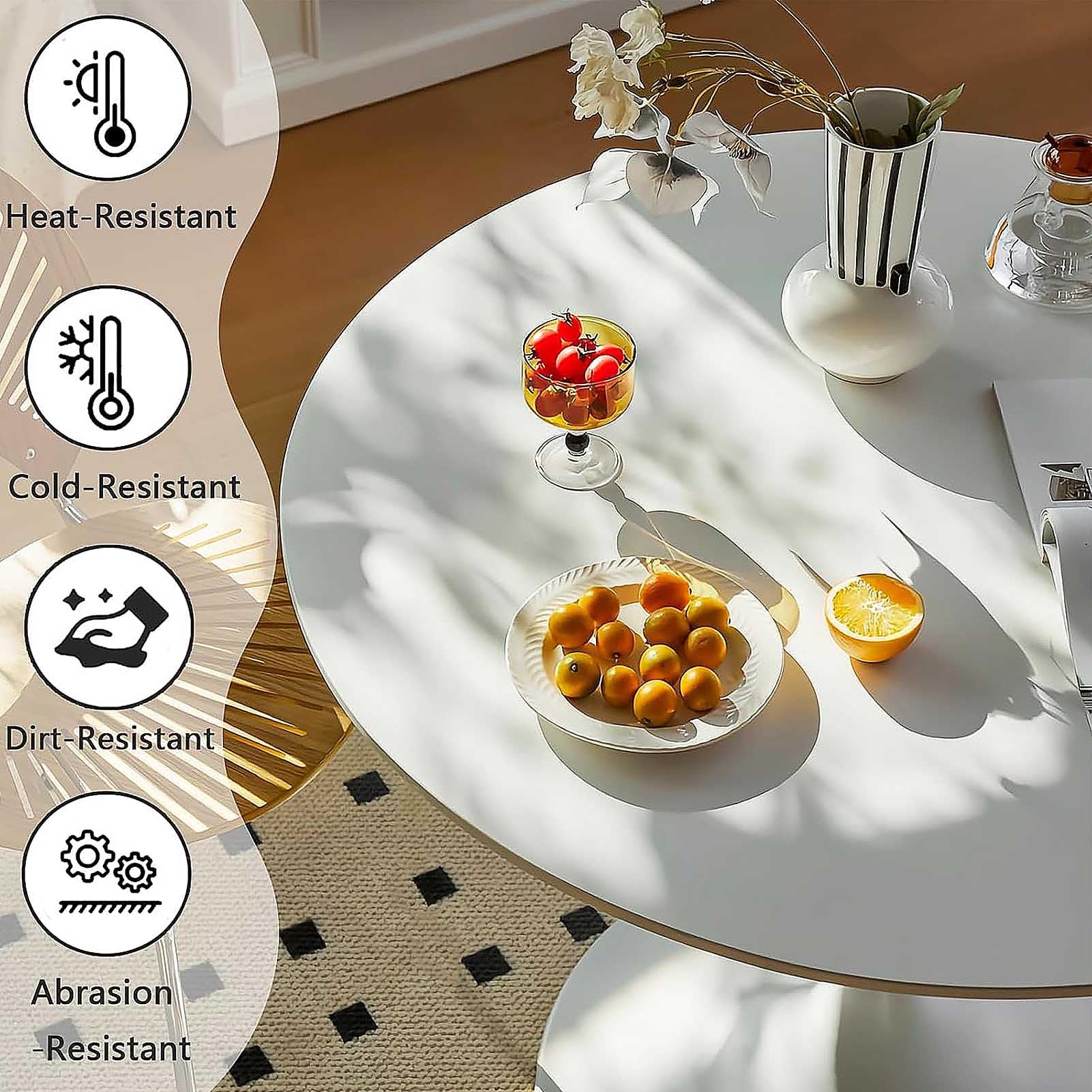 Biały designerski stół do jadalni - mały stół kuchenny i salon z podstawą na cokole do jadalni i wypoczynku (biały h)