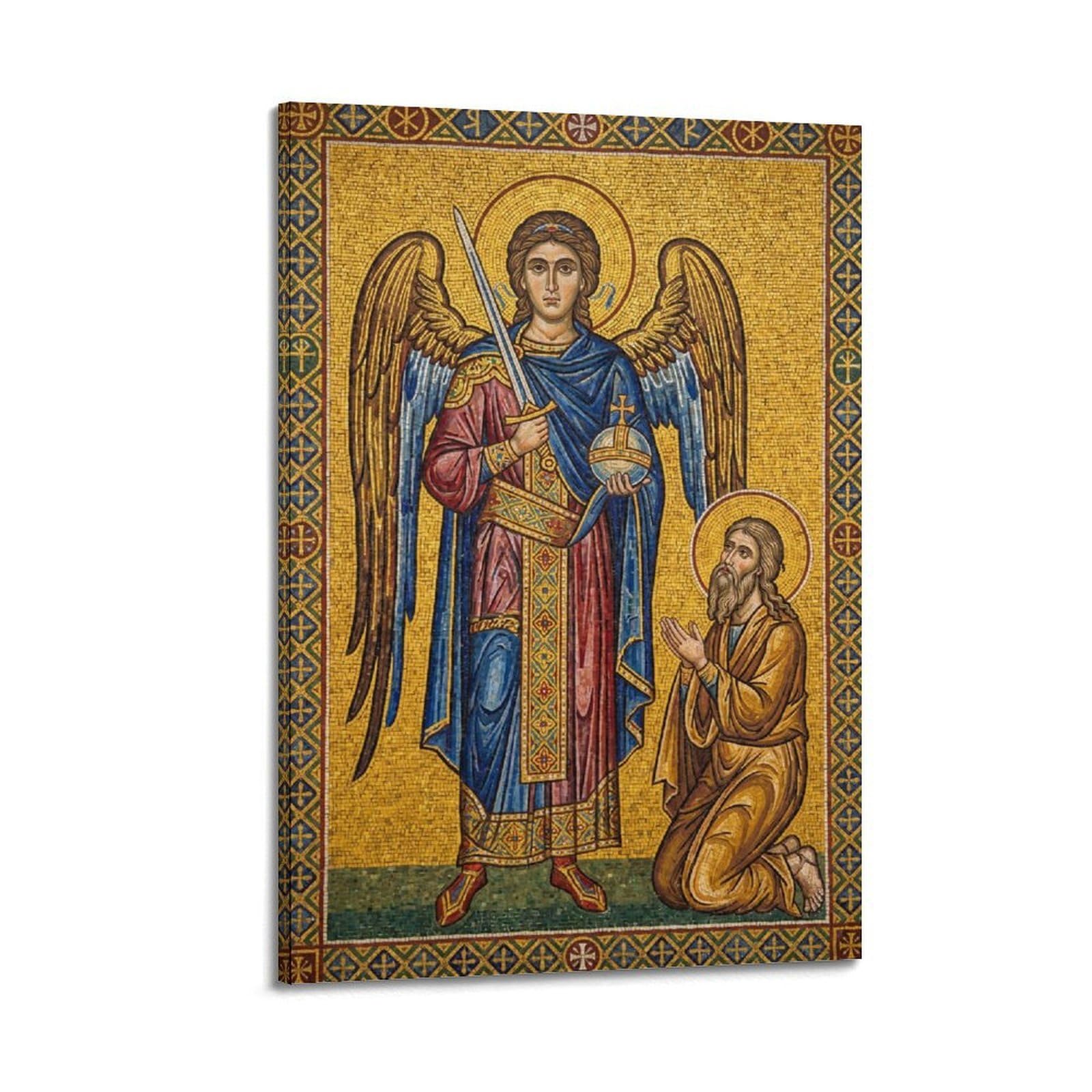 Okngb Frame-Style Biblical Religious Poster St. Michael Archange And Joshua Decorative Painting Canvas Art Picture 20X30inch(50X75cm)