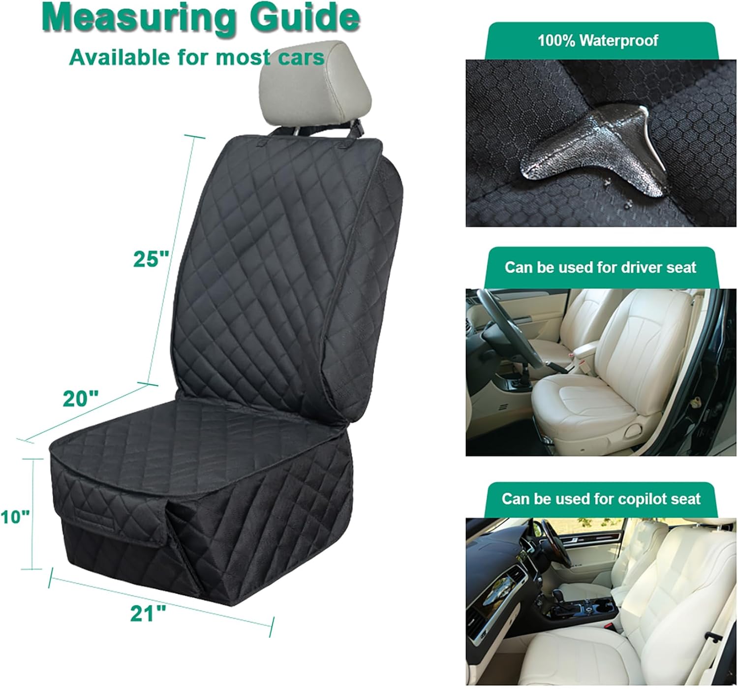 Waterproof Front Seat Cover Dog Car Seat Covers Nonslip and Full Protection with Side Flaps Fits Most Cars, Trucks, SUVs(Black, 2Pack)