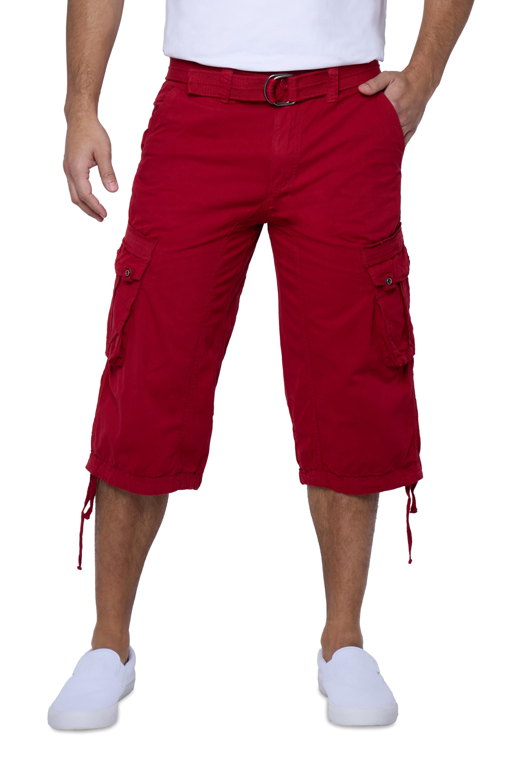 X RAY Men's Belted Long Cargo Shorts for Men, Below Knee Length Mens Cargo Shorts, 3/4 Pants (Big and Tall Shorts for Men)