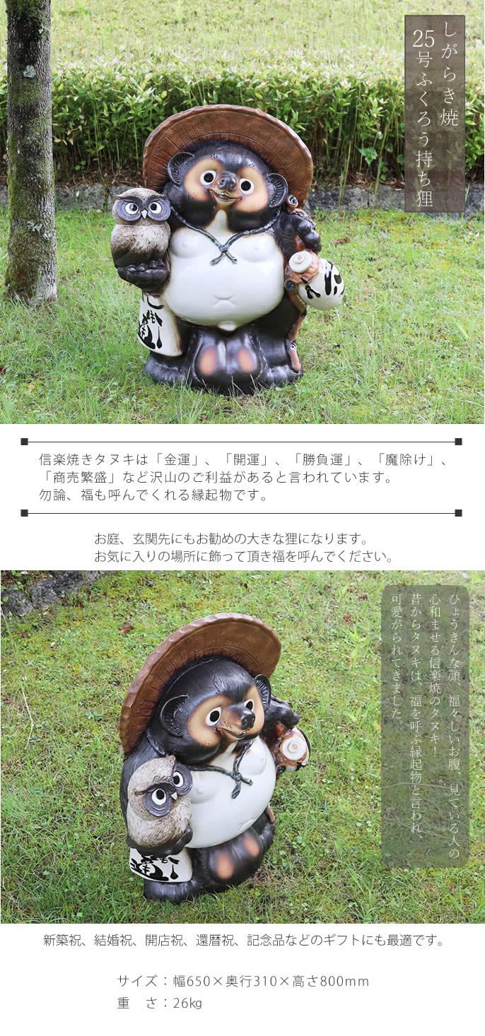 Amazon.co.jp: 信楽焼 大型たぬき【25号粉引色ふくろう持ち狸 ta-0377