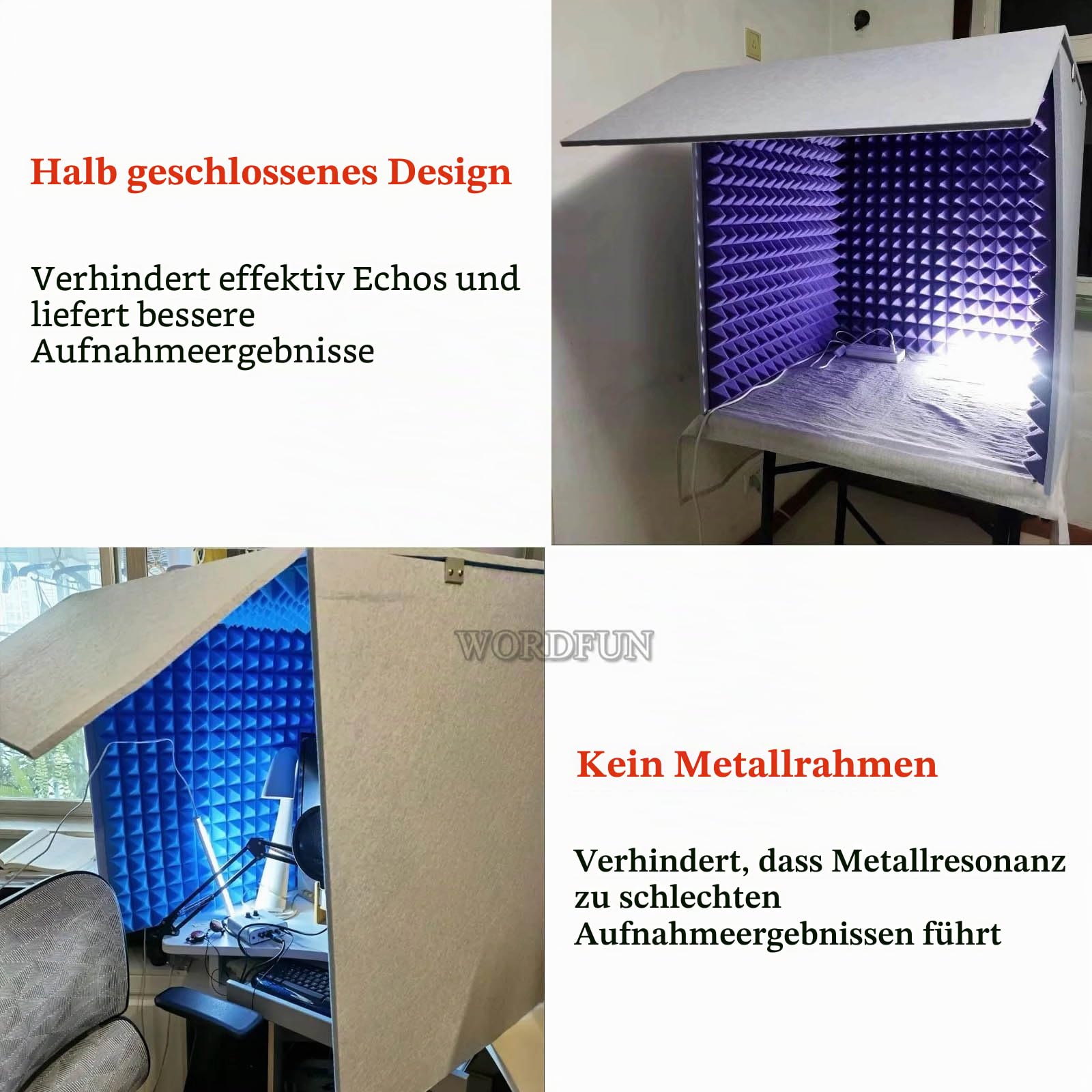 Tragbare Gesangskabine, Vocal Booth Box Akustik Shield, Aufnahmekabine, Soundkabine, Mikrofon-Isolationsschild, Windschutzscheibe, Professional Isolation Shield Recording Mit Absorbierendem Schaum