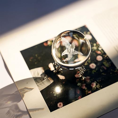 Miniatura 3 de HDCRYSTALGIFTS 2.362 in 3D tallado láser de cristal completo esfera arte decorativo pisapapeles (águila y panda)
