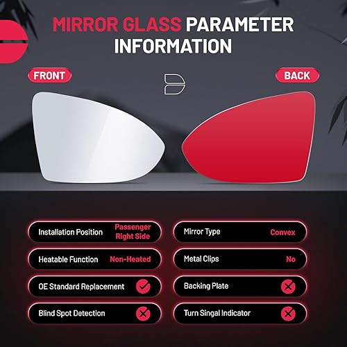 Miniatura 2 de BDFHYK Espejo lateral derecho de cristal compatible con VW e-Golf, Golf R, Jetta y más - Espejo retrovisor convexo