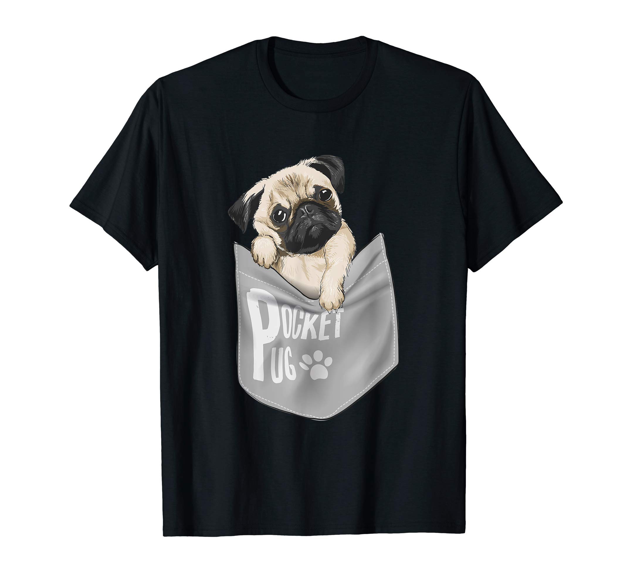 Love Pugs, Cool Pocket Pug T shirt, Pets Dogs Graphic Design T-Shirt