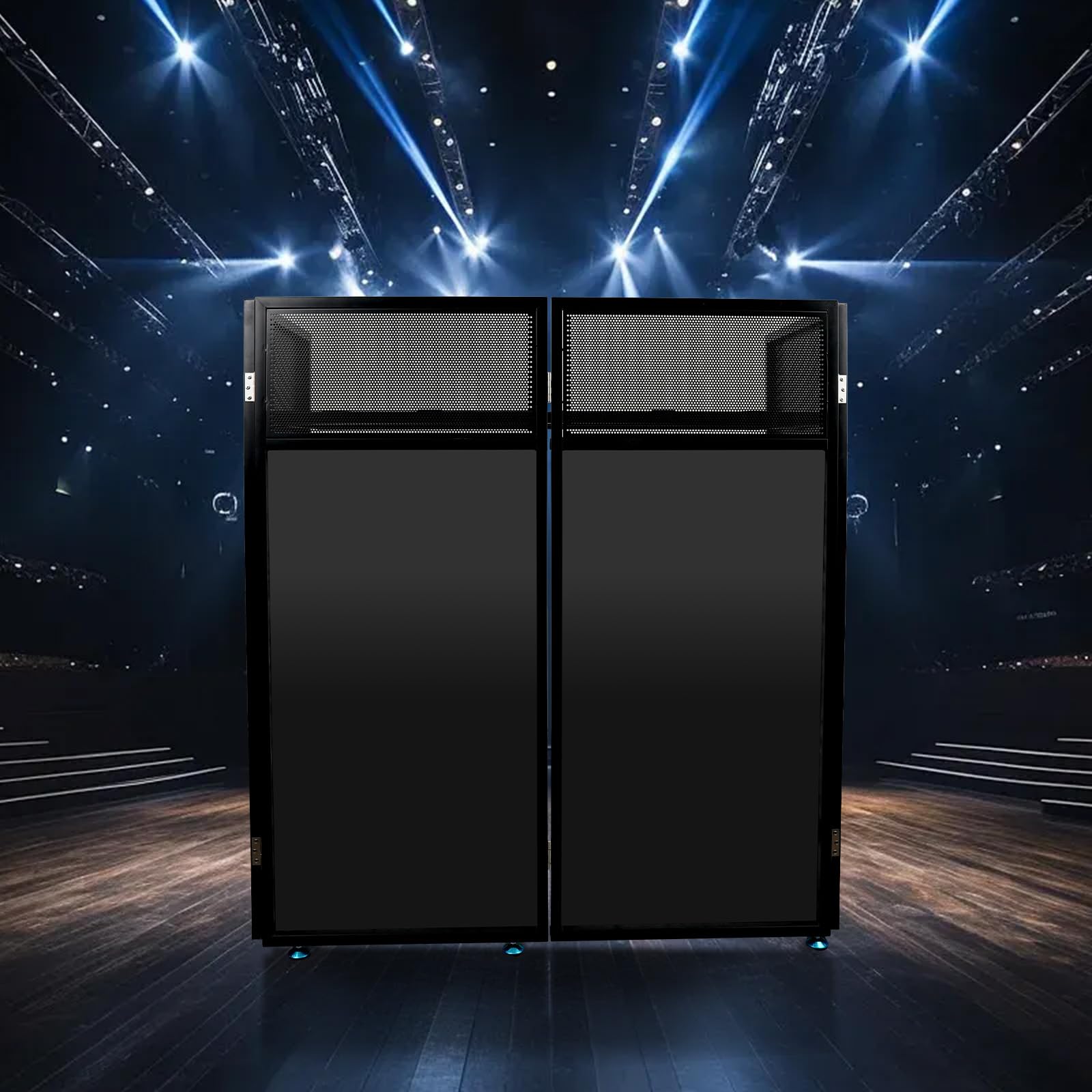 DJ Booth Portatile 112x51x125 cm Pieghevole Telaio Metallico Bianco e Nero con Borsa Trasporto