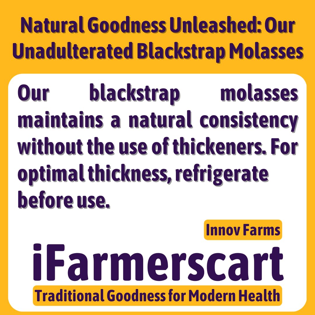 iFarmerscart Mélasse Blackstrap - 700g | Sans Soufre et Sans Conservateurs | Canne à Sucre Indienne Non-OGM | Récoltée à la Main des Rives Riches en Nutriments de la Rivière Kaveri