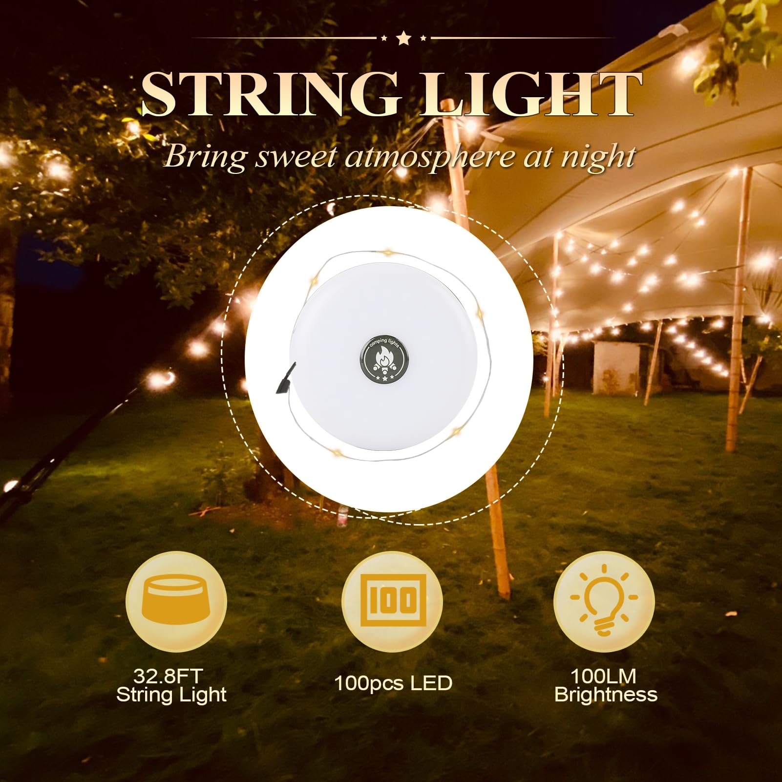 Tolesum Solar Camping Lichterkette 10m - Wiederaufladbar Mit Fernbedienung & IP44