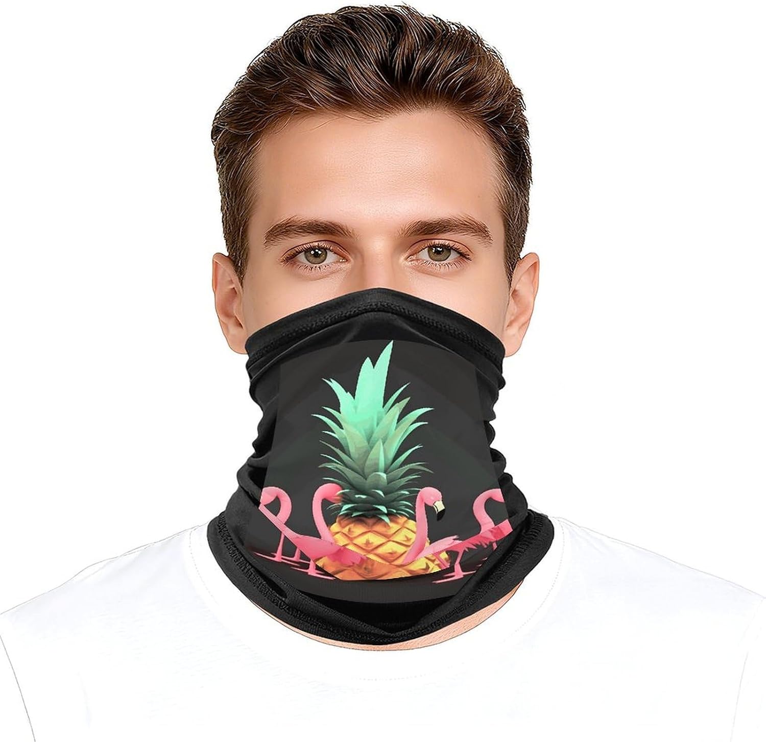 Pineapple Flamingos Neck Gaiter Sun Protection Cooling Face Mask Windproof Face Cover Breathable Bandana Soft Face Scarf Cozy Gator Scarf Balaclava Face Shield for Gift&Outdoor