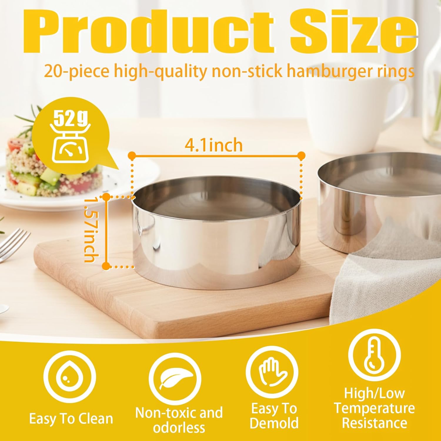 20 Pack 4 Inch Hamburger Bun Rings Mold English Baking Muffin Rings Stainless Steel Non Stick Baking Round Mold for Eggs, Pancakes, Muffins Scones Dessert Making Tool