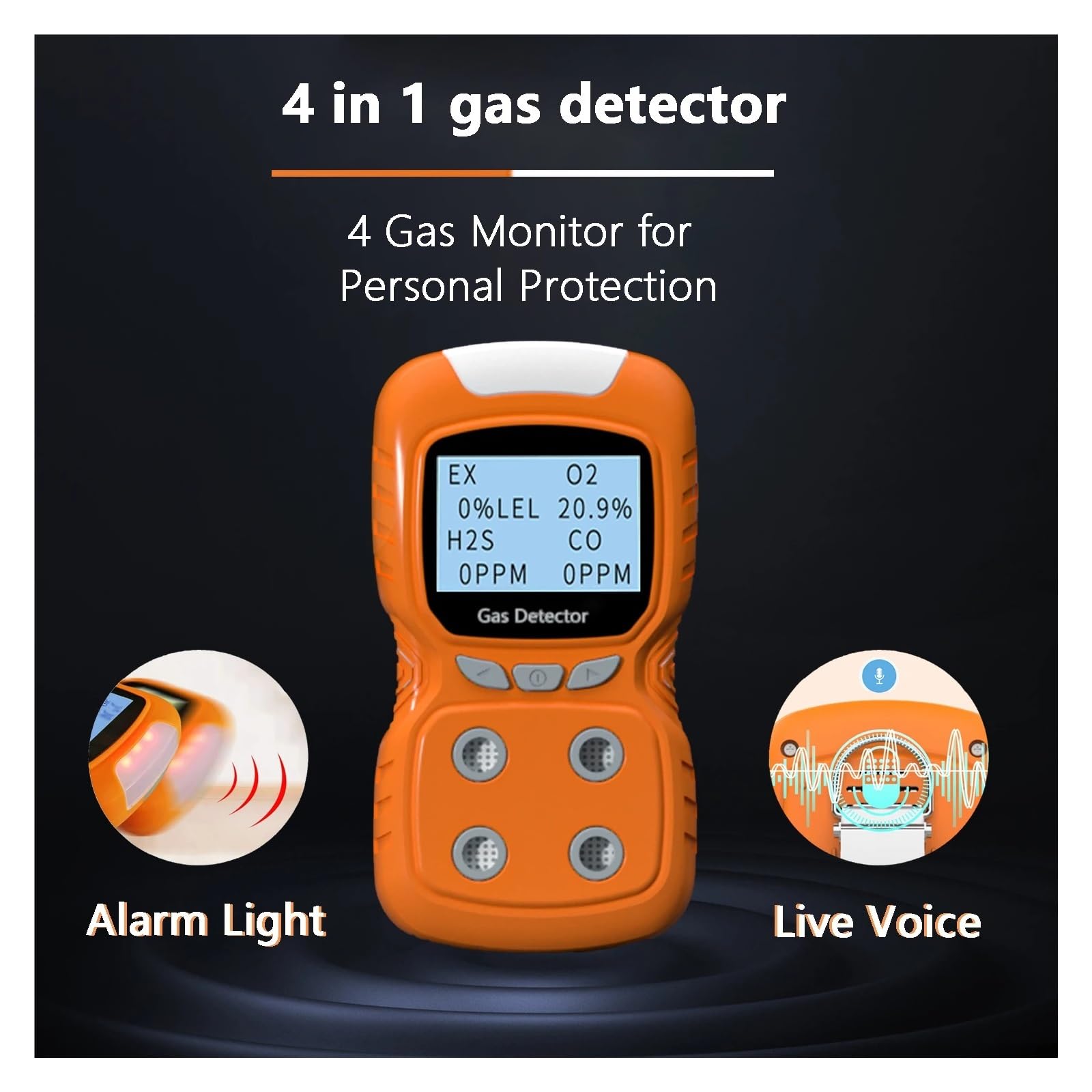 Détecteur De Gaz Portable, Analyseur Testeur Compteur Moniteur À Pince 4, Test Qualité L'air Choc Lumière Sonore D'écran LCD Rechargeable(Orange)