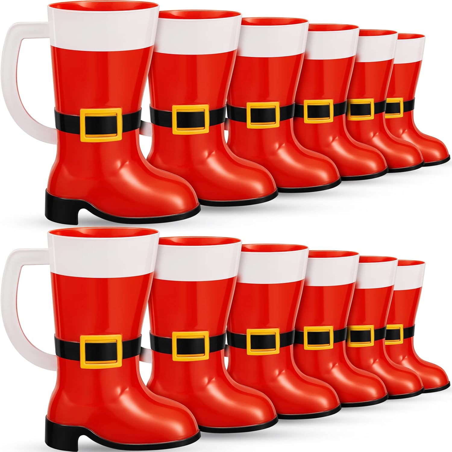 Maxcheck 12 Pcs Christmas Mugs Christmas Coffee Mug Bulk Santa Boot Cups for Xmas Plastic Cup Bulk Xmas Party Decoration Party Supplies for Winter Holiday