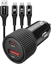 UltraProlink Mach Trio-Link 51W Dual Port Fast Car Charger (USB-C PD 30W/PPS 33W + USB-A QC 18W) with 65W 3-in-1 Nylon Braided Cable 1.5m | CarPlay & Android Auto|UM1270