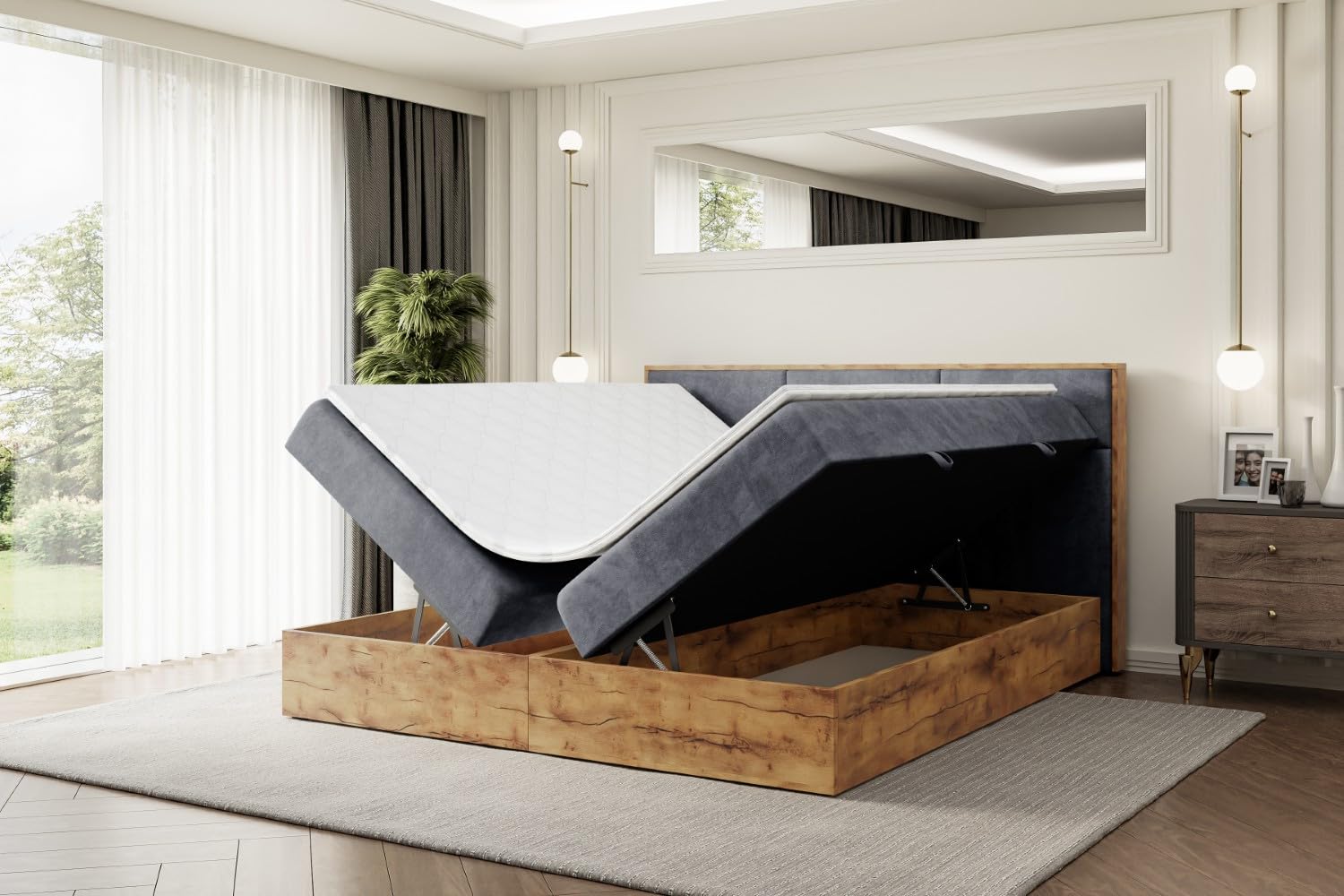 ALTDECOR Boxspringbett mit H4-Matratze Lolli 1-200x200 - Dunkelgrau | Lattenrost, Topper, Boxspringbett mit Bettkasten, Bett mit Stauraum, Doppelbett, Polsterbett