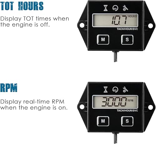 Miniatura 2 de Runleader Tacómetro digital con medidor de horas, recordatorio de mantenimiento, apagado del usuario, uso para cortacésped ZTR, generador