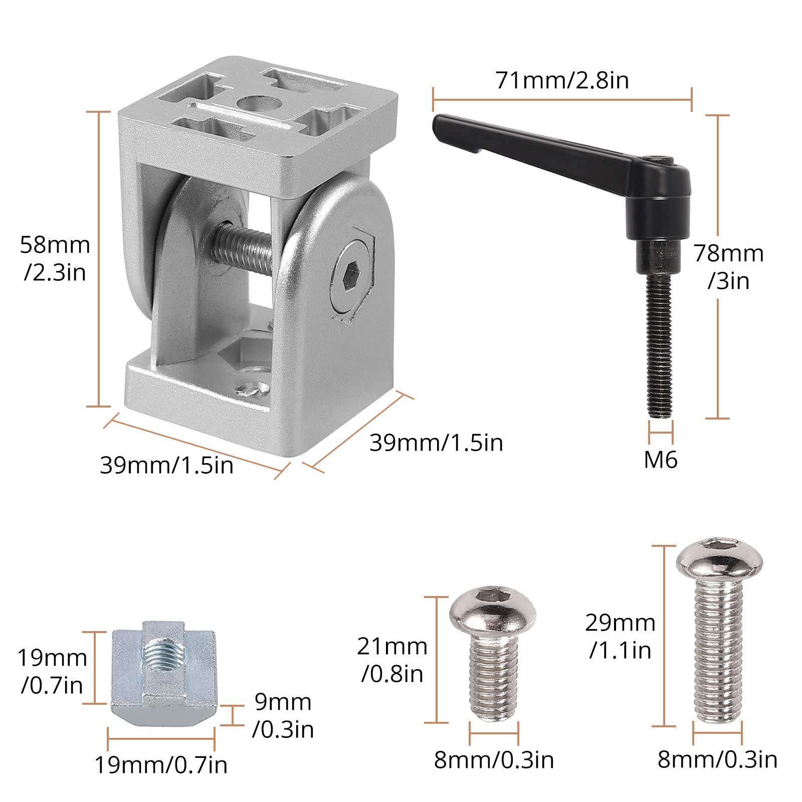 Connecteur Profilé Aluminium 4040, Kamtop 2pcs Connecteur à Angle Réglable Rotation à 180°Avec Poignée de Charnière D'Angle Pour Profil en Aluminium D'Extrusion 4040