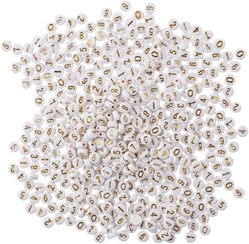 500 PCS Acrylic Number Beads,4*7mm Mixed Gold Number White Beads Plastic Round Number Beads for Jewelry DIY Making Bracelet Necklace