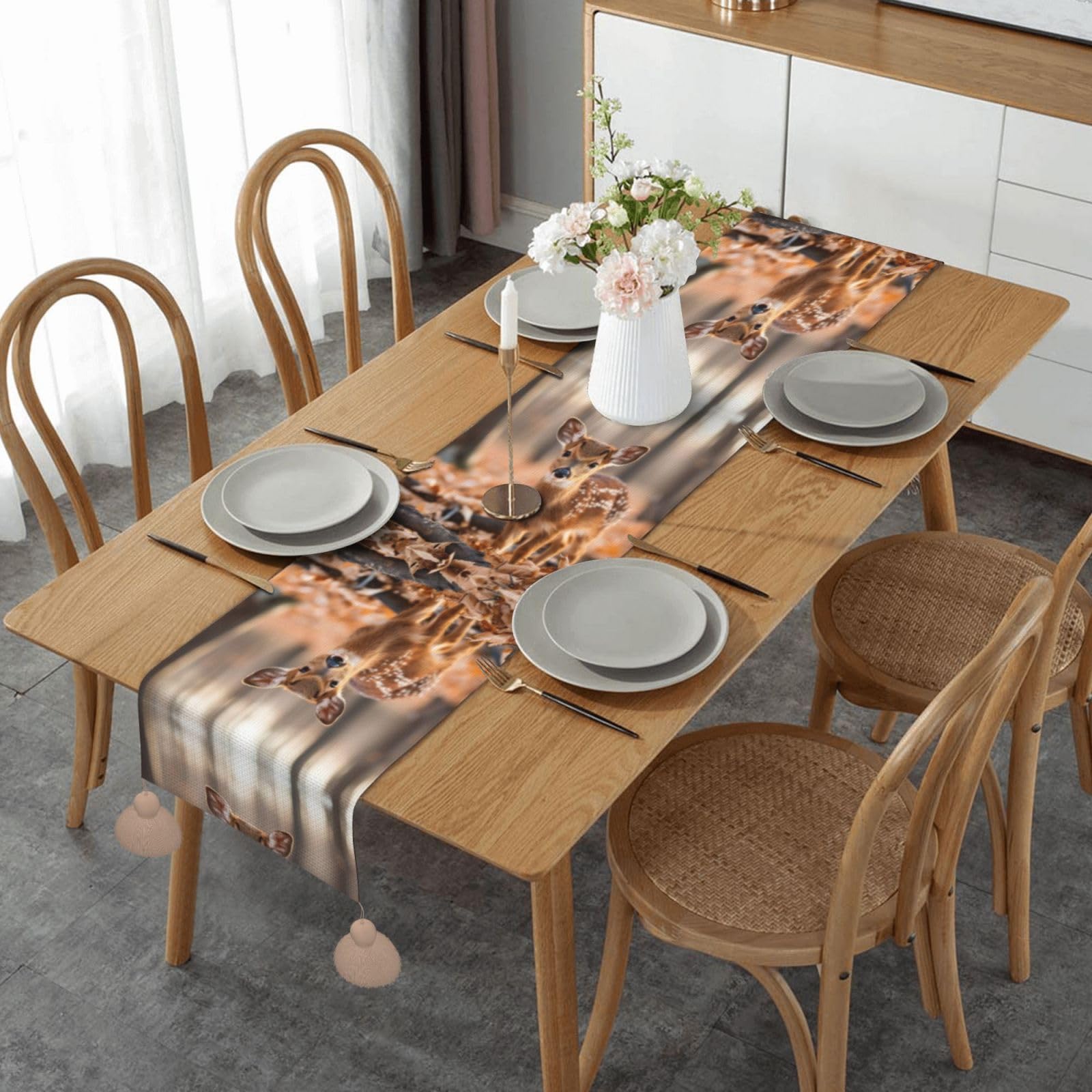 Chemin de table imprimé bébé cerf en textile de qualité supérieure style campagne chic