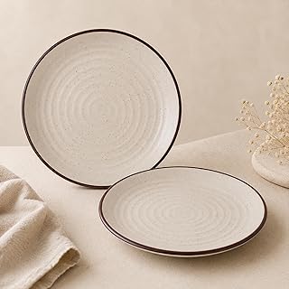 The Earth Store Spiral White Ceramic Quarter Plates Set of 2 | Microwave & Dishwasher Safe Plate | Half Plate for Dessert, Price In India