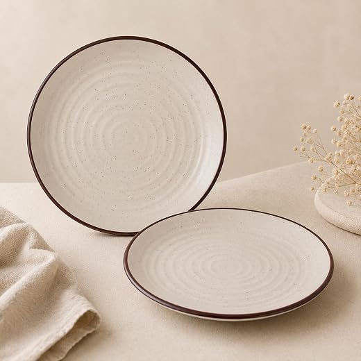 The Earth Store Spiral White Ceramic Quarter Plates Set of 2 | Microwave &amp; Dishwasher Safe Plate | Half Plate for Dessert,...