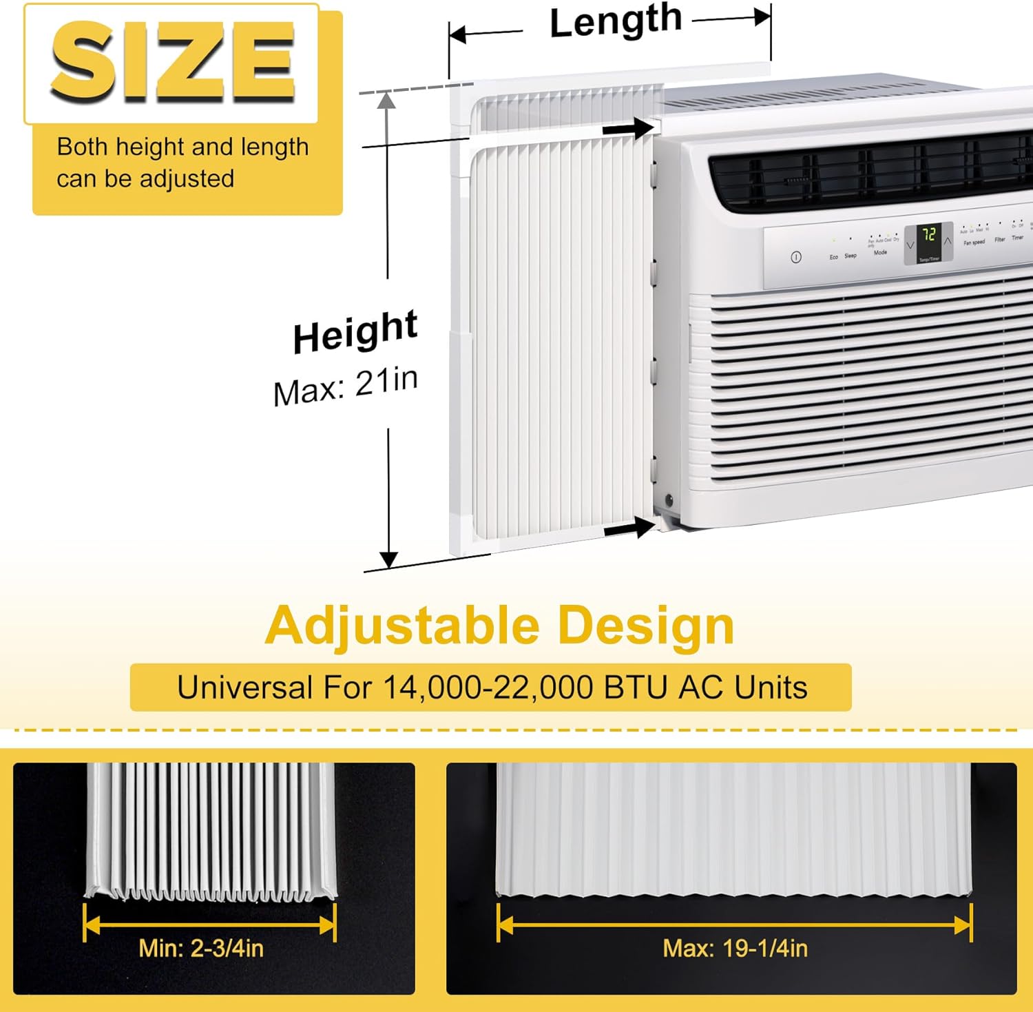 window air conditioner side panels with frame,adjustable extra wide air conditioner side panels fits most 14,000-22,000 btu window ac units,window ac side panel curtain kit,2 pack fits for 14,000-22,000 btu ac units