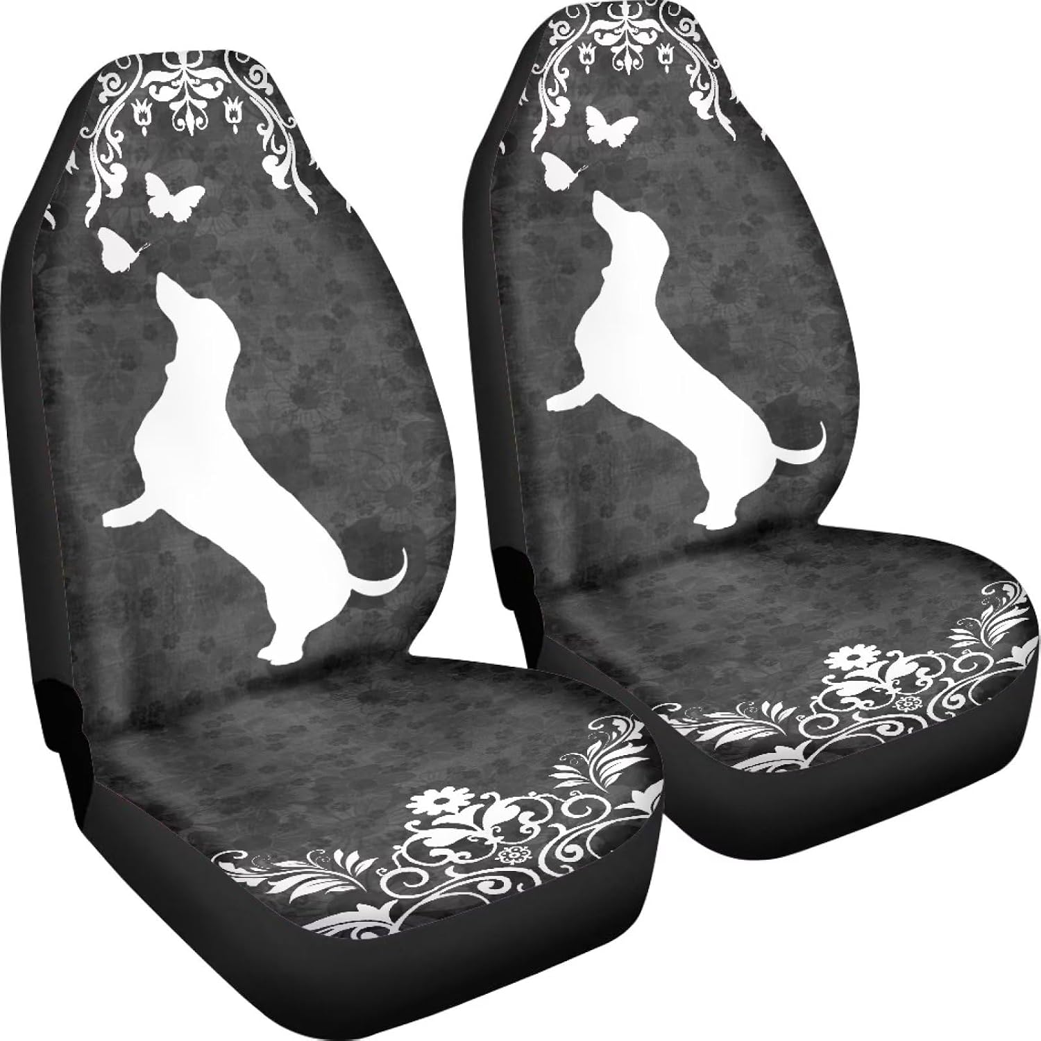Talayituse Dachshund Butterfly Floral Print Car Seat Cover for Front Seat, Stretchy Soft Vehicles Seat Cover Universal Fit High Back Car Interior Accessories for SUV Van Sedan