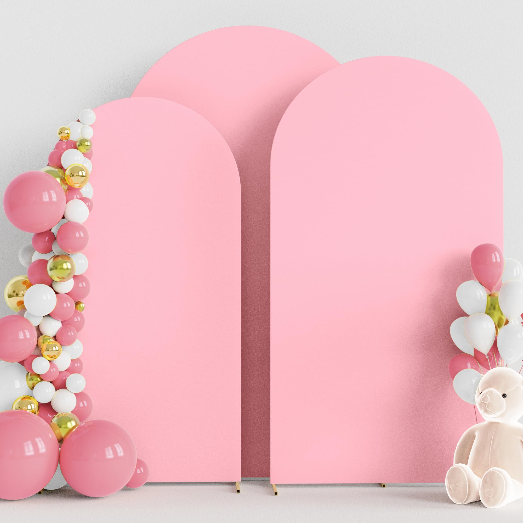 Wokceer Wedding Arch Cover (7.2FT, 6.6FT, 6FT) Set of 3 Spandex Fitted Wedding Arch Stand Covers for Round Top Chiara Arch Backdrop Stands Cover for Birthday Party Ceremony Banquet Decor Pink