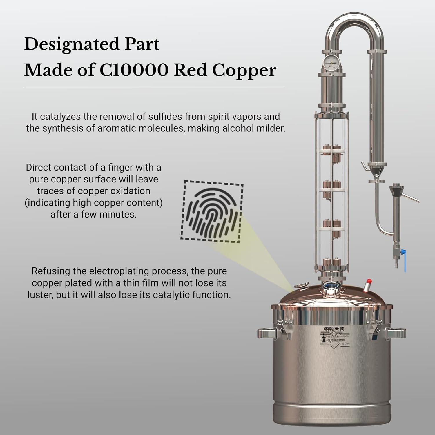 HOOLOO 10.6Gal/40L Alcohol Distiller Wine Making Kit Home Brewing Kit Pure Copper Lid for DIY Whisky Wine Brandy Gin Vodka(CT50Cu)