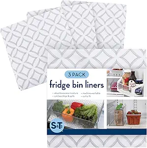 S&T INC. Fridge Liners, Shelf Liners for Kitchen Cabinets and Storage Bins, Non Adhesive Refrigerator Liners, Washable and Absorbent, 12 Inch x 24 Inch, Round Diamonds, 3 Pack