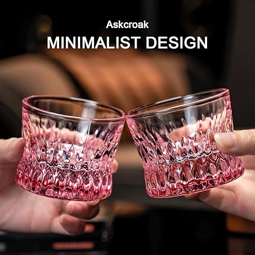 Miniatura 7 de Askcraok - Juego de 2 vasos de whisky de 3.7 onzas para vodka, cóctel, bourbón, coñac, ron, regalos de vacaciones, color rosa, 2 unidades