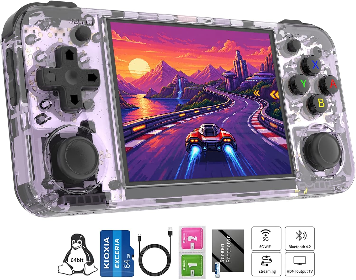 Anbernic RG35XX H Retro Handheld Game Console, 3.5" IPS OCA Screen, Linux System, 64GB Preloaded Classic Games, WiFi Bluetooth, HDMI Output, Ideal for Travel Commute Home Outdoor Purple