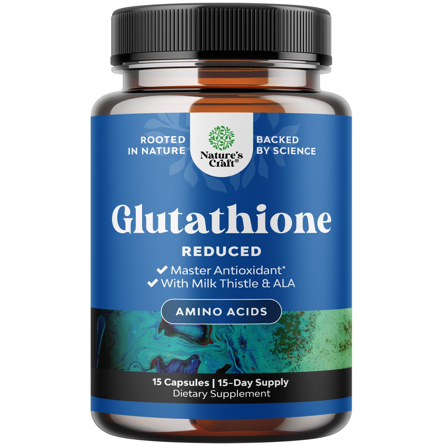 Reduced Glutathione Supplement with Milk Thistle - 500 mg per Serving Pure L Glutathione with Alpha Lipoic Acid & Milk Thistle Silymarin for Skin Radiance, Liver Support & Immune Support - 15 Count