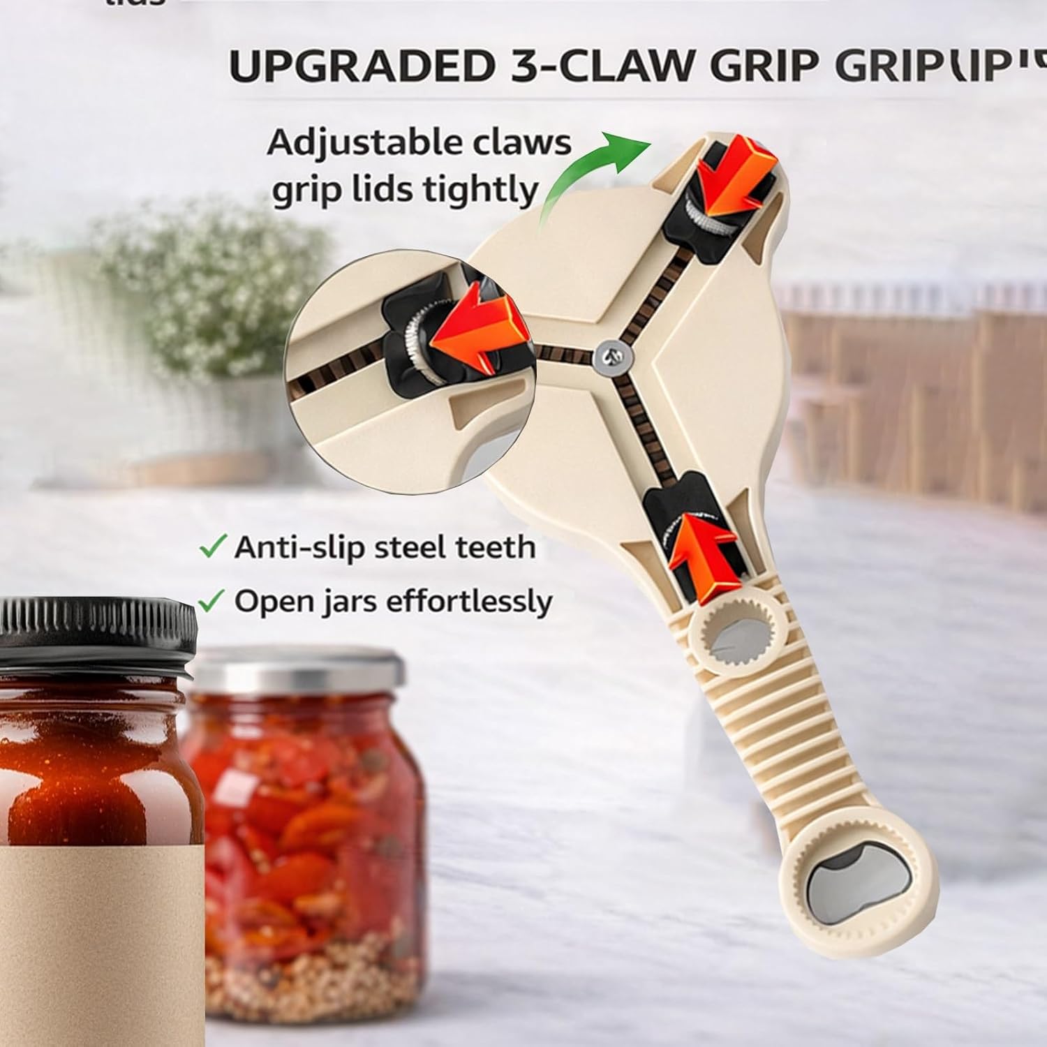 4-in-1 Jar Opener, Ergonomic Stainless Steel Jar Opener (Gray/Purple/Black), Adjustable Jar Opener Fits 1-3.5 Inch Lids, Jar Openers Top Rated For Seniors & Arthritic Hands(Purple)