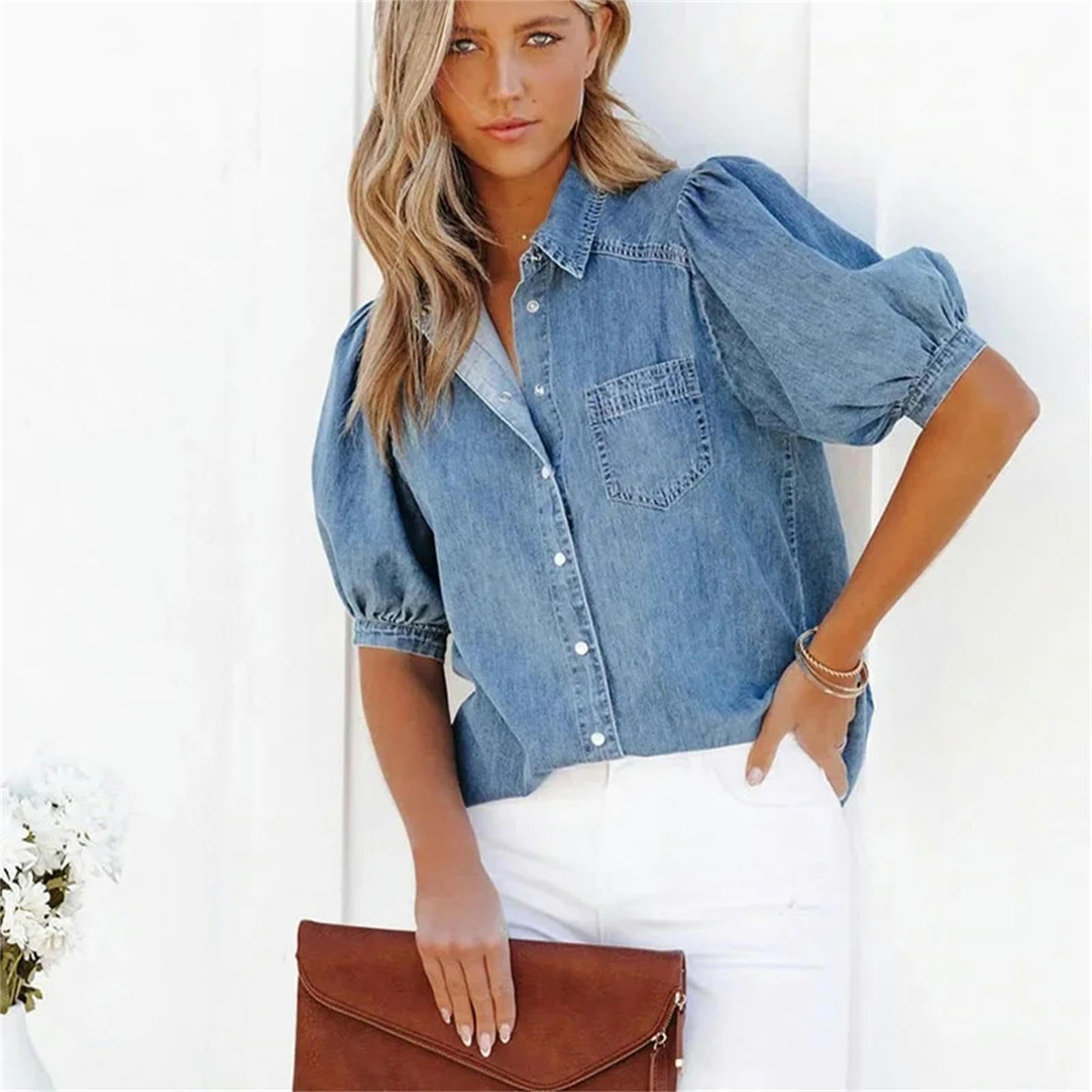 Camicia Camicie in Denim Sciolte per Donne Summer Shirts'S Fashion Fashion Youth Female Tops