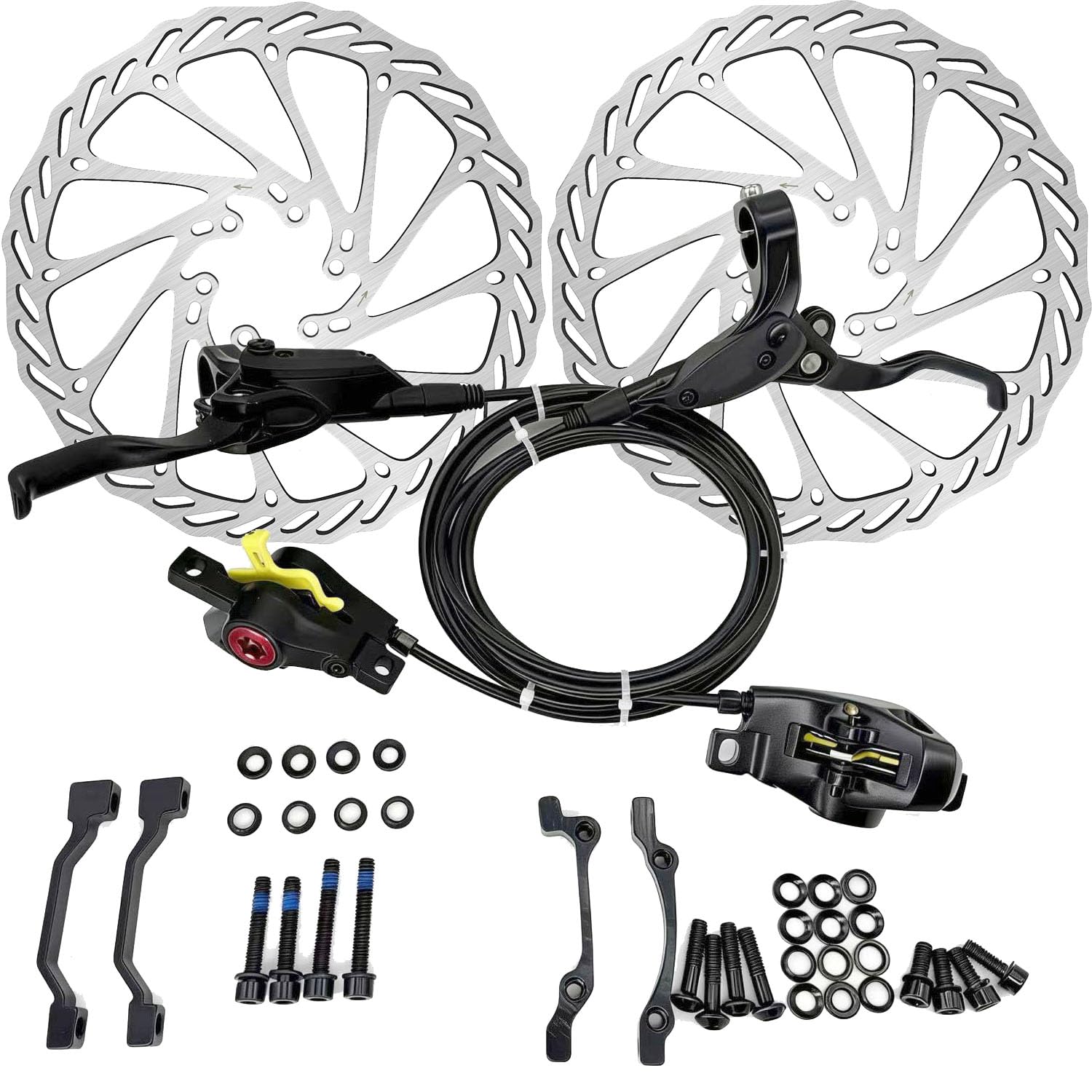 Hydraulisches Scheibenbremsen-Set mit 160-mm-Rotoren, für Mountainbike, E-Bike, Fatbike, Rennrad (rechte Vorderbremse und linke Hinterradbremse) (Schwarz 2)