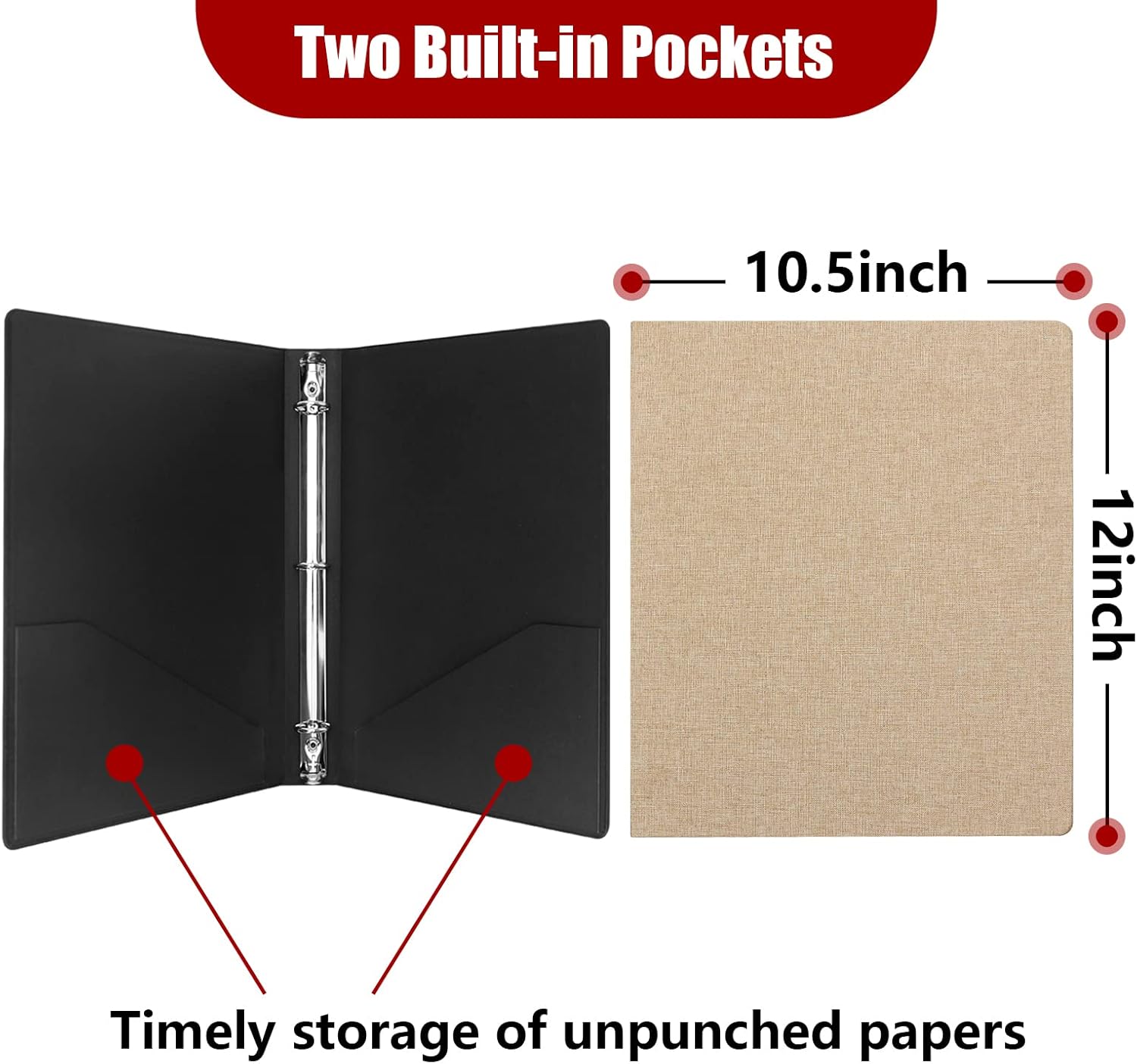 Vienrose 3 Ring Binder 1 Inch Round Rings with Linen Fabric Cover, Fits 8.5 x 11 Inch Paper, Durable Organizer for School, Office, Home, Recipes, Khaki