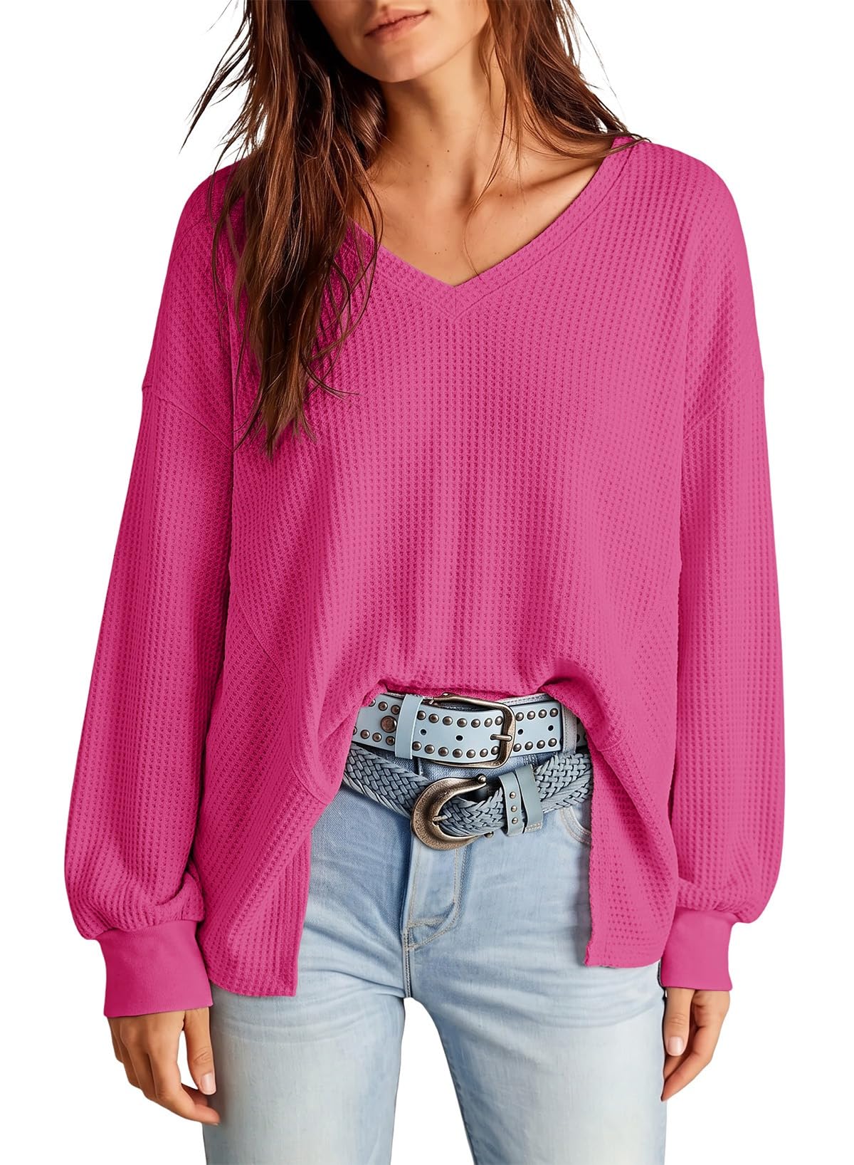Dokotoo Womens Waffle Knit Tops Trendy Fashion 2026 Oversized T Shirts