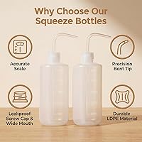 Vista 2 de 2 botellas de plástico blanco translúcido de 16.9 fl oz de 17.6 onzas líquidas con recipiente de medición graduado, boquilla de punta curvada