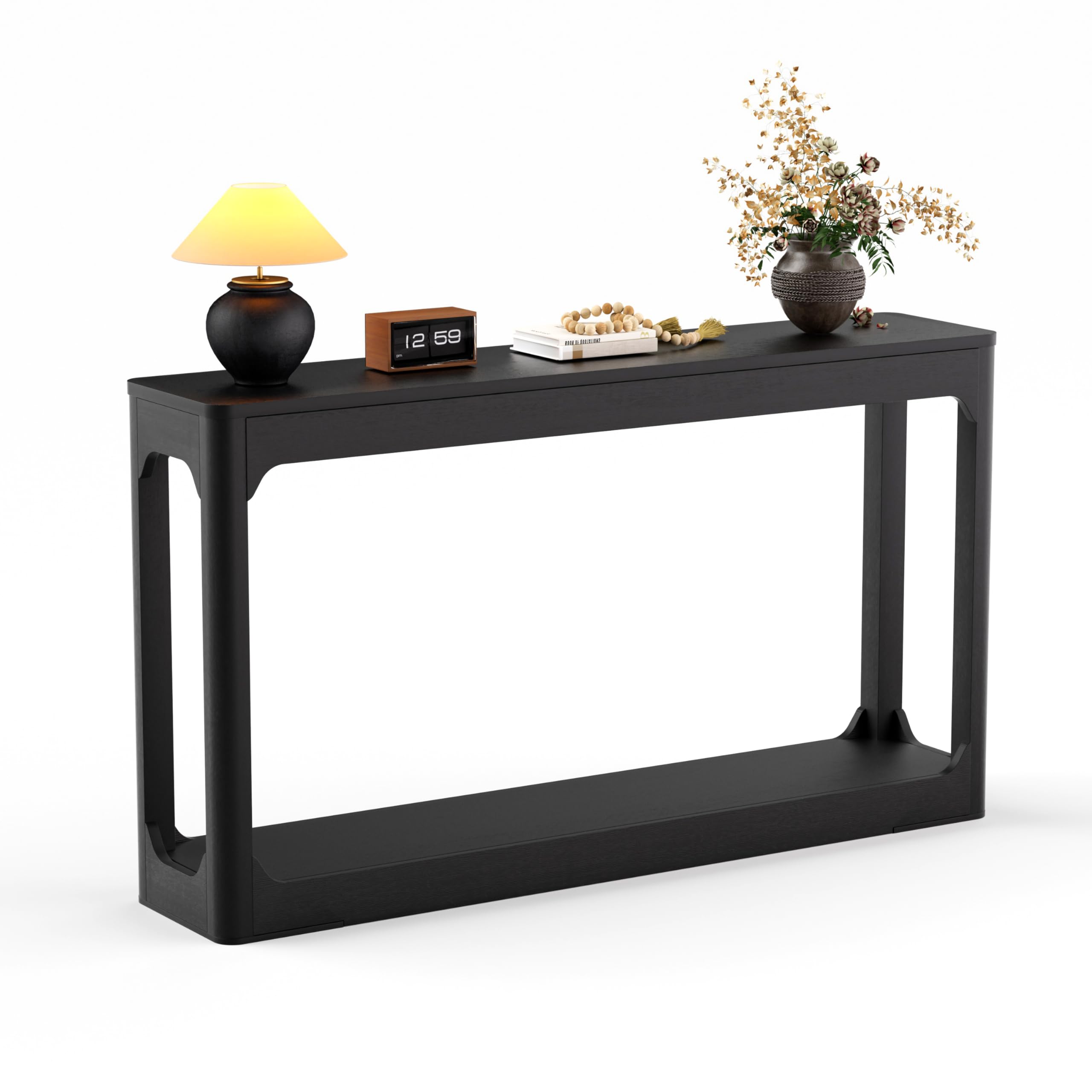 Stolik konsolowy wąski z 2 poziomami, 140 cm, czarny