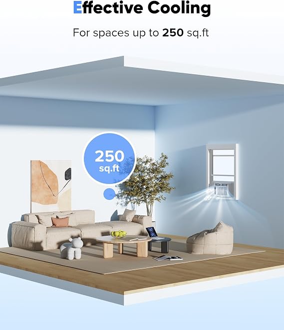 6000 BTU Window Air Conditioner with WiFi, Cools up to 250 Sq. Ft., Energy Saving Window AC Unit with Remote & App Control & Timer Function & Easy Install Kit, Perfect for Small Bedroom, Living Room