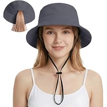 Bucket Hats for Women Ponytail UV Protection Sun Hat Packable Waterproof Quick Dry Hat for Travel Hiking Fishing