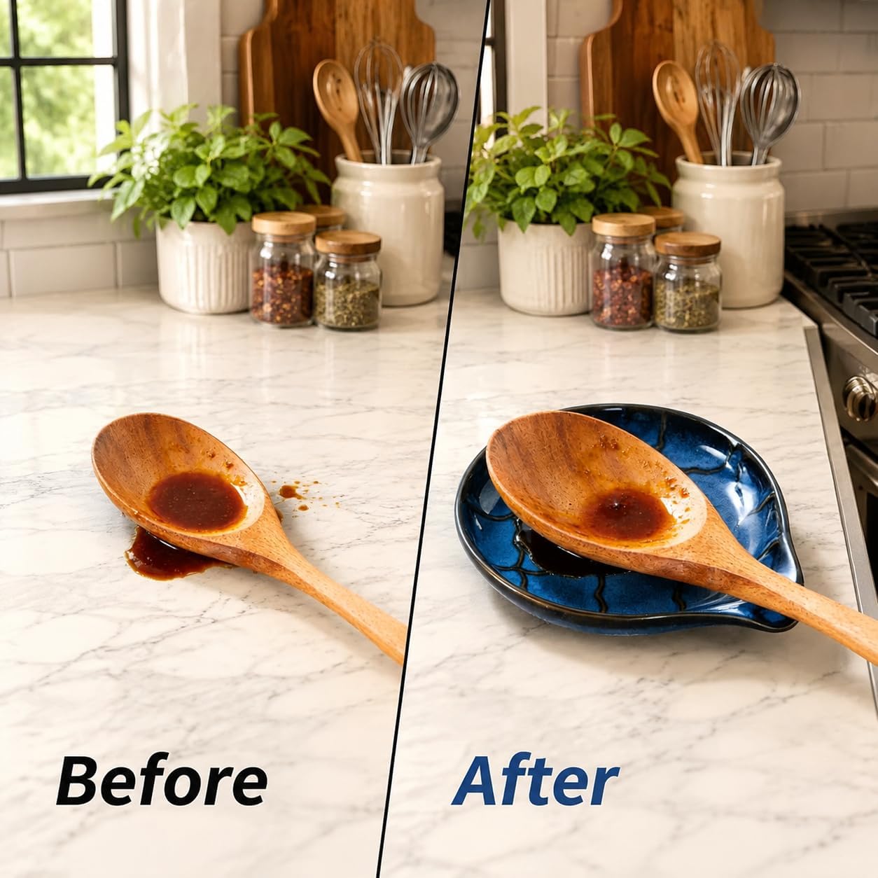Ceramic Spoon Rest for Stove Top, Large Spoon Holder for Kitchen Counter