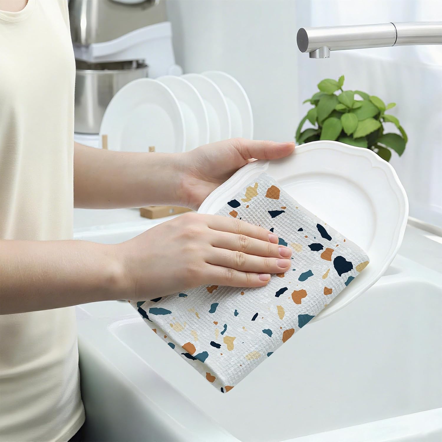 2 Pack Hand Towels Terrazzo Modern Marble Kitchen Towel Absorbent Decorative Towels Set for Drying,Cleaning,Cooking,Bathroom,Holiday 16x24 Inches - Image 5