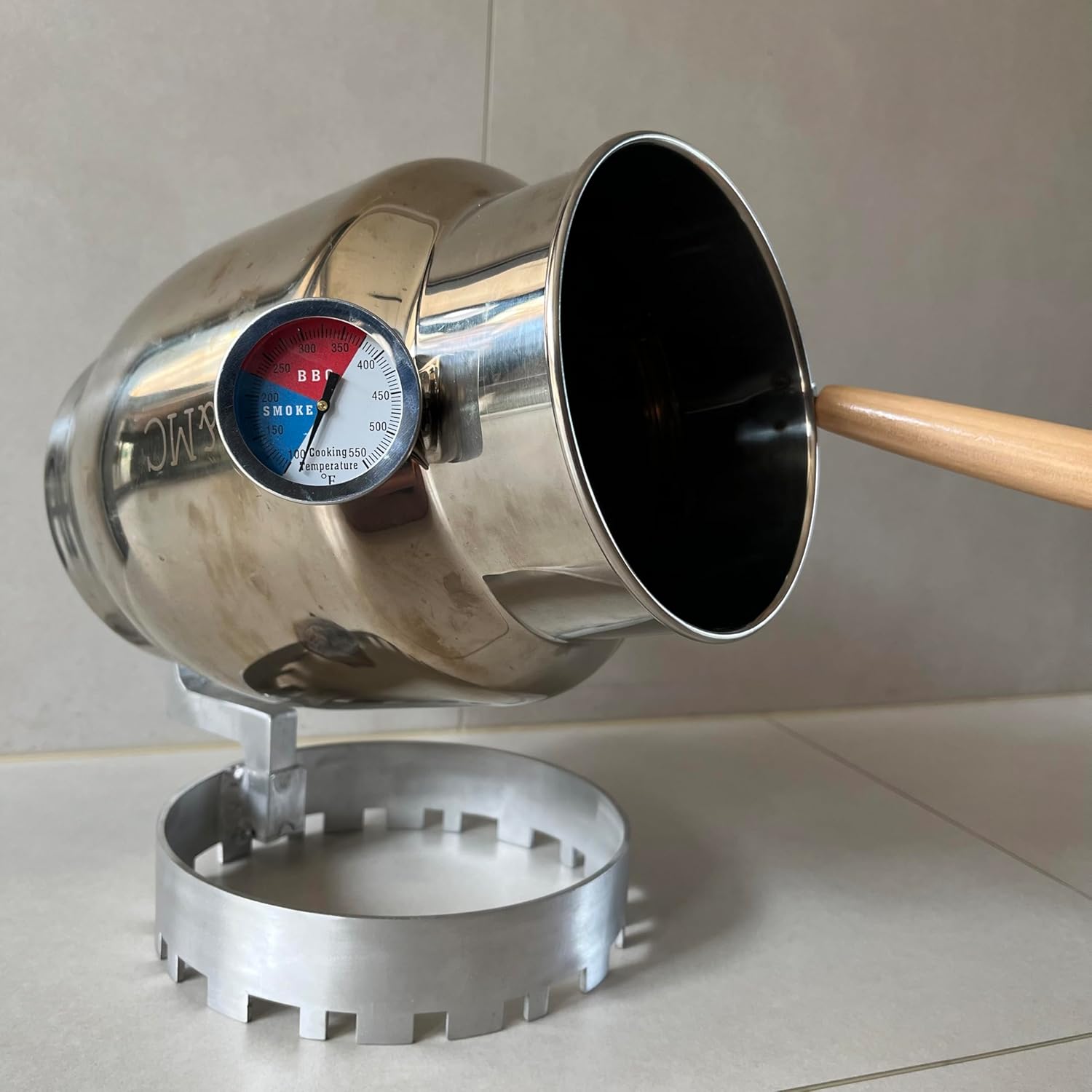 Hand-Crank Coffee Roaster Machine Stainless Steel with Thermometer, Large Opening for Easy Observation of Roasting Level, Compatible with Home Gas Stoves and Grills, No Electricity Required.