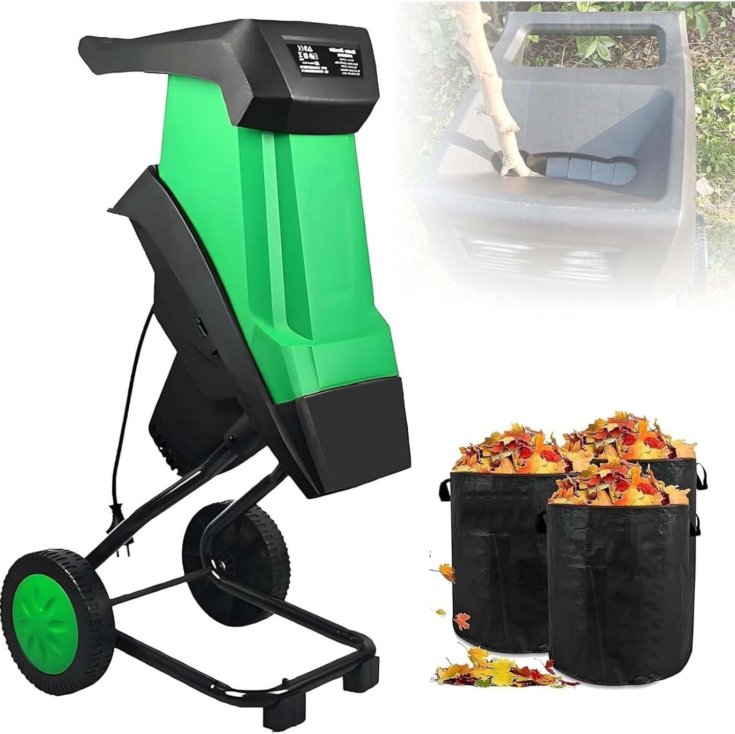 Quiet 2400W Electric Garden Shredder with 50L Bag, 40mm Cutting Capacity, Powerful Wood Chipper and Leaf Mulcher, Portable Yard Waste Shredder with Wheels for Home Garden Care