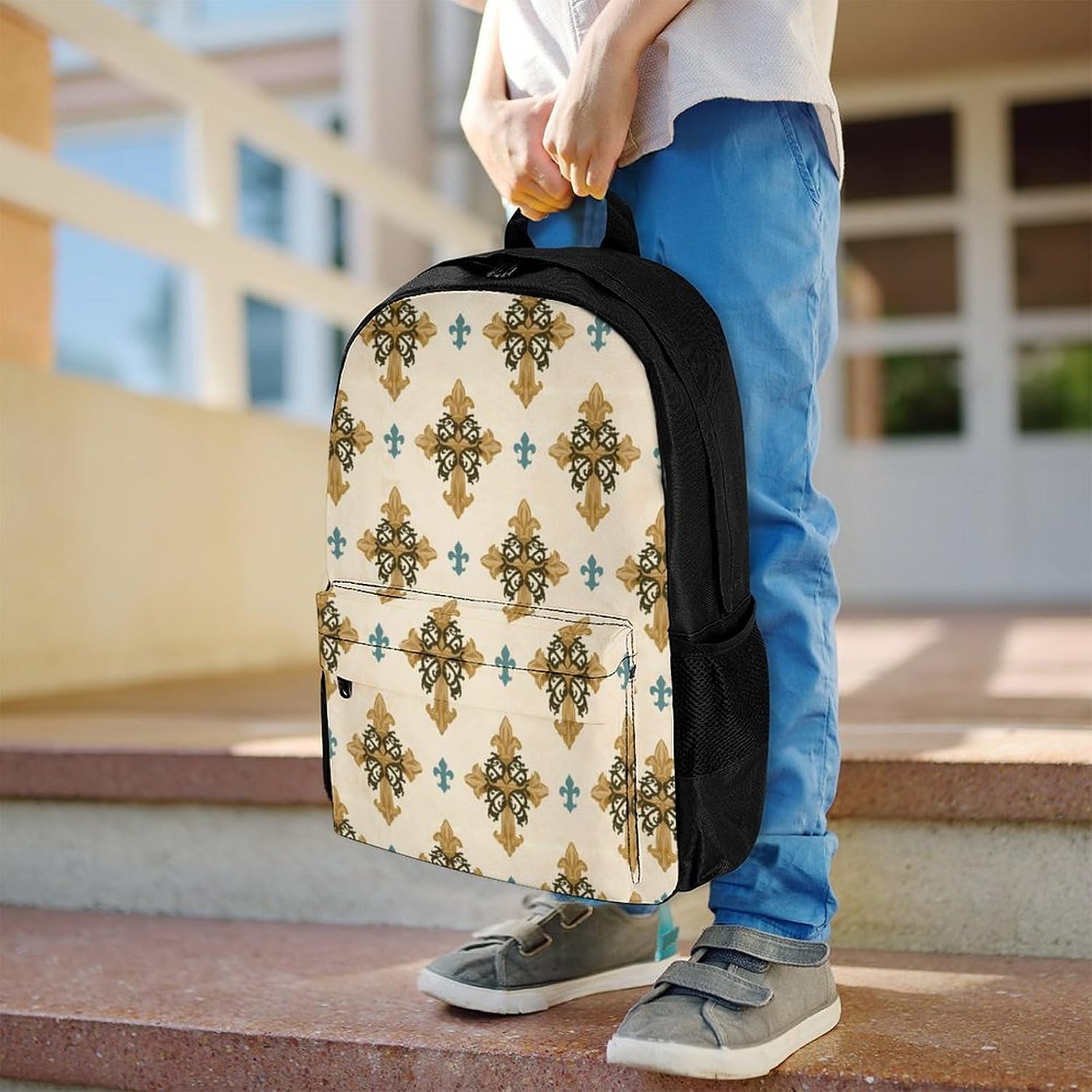 Vintage Cross Fleur‑de‑lis Backpack Lightweight Backpacks Work Bag