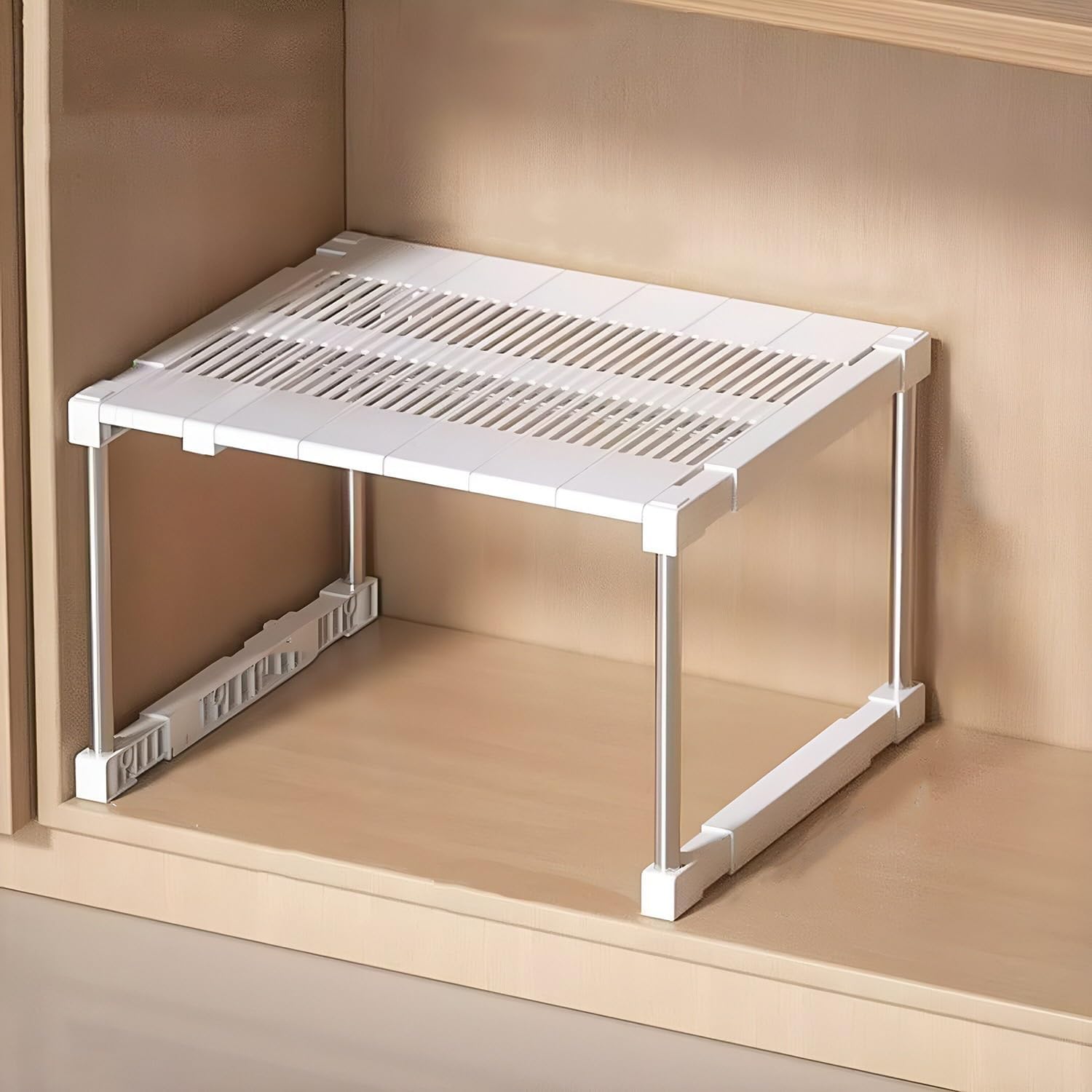 Adjustable Heavy Duty Shelf Organiser Expandable Width Depth Wardrobe Divider Stackable Cabinet Shelf for Kitchen/Bathroom/Bedroom(L 56-72*W 35-45*H 18 cm)