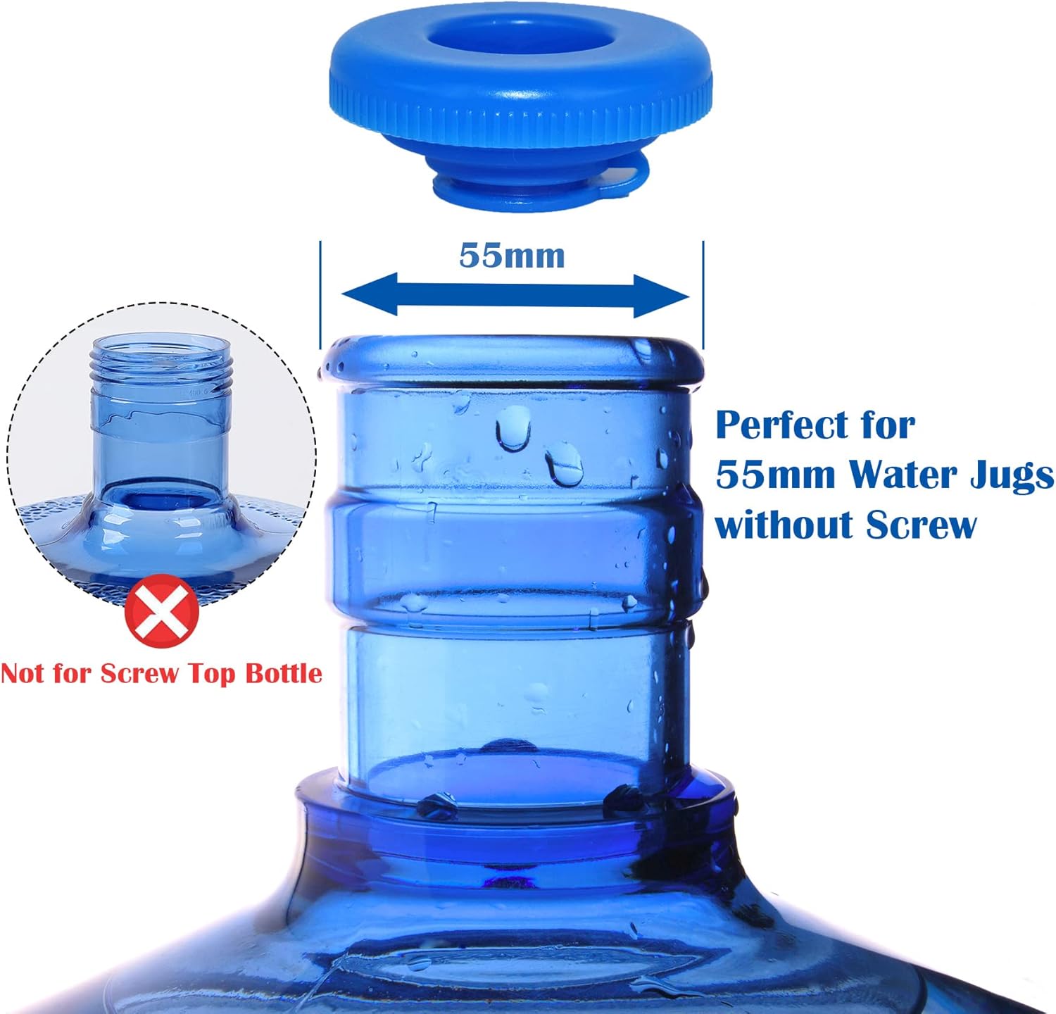 5 Gallon Water Jug Cap Reusable, Non-Spilling 55mm Water Bottle Dispenser Caps, Silicone 5 Gal Jug Replacement Caps Lids Anti Splash (Ocean Blue, 3 Pack) : Sports & Outdoors