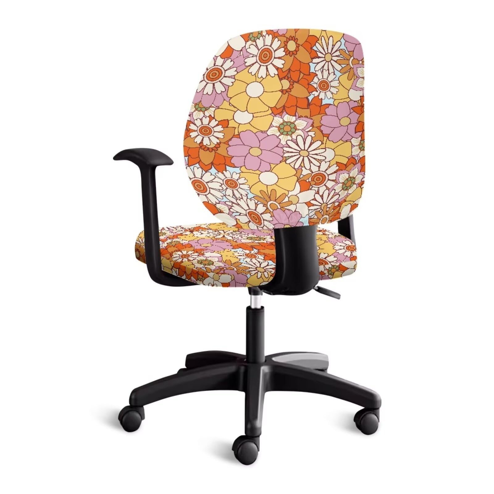 Cadowhimsy Hippie Daisy Flower Print Office Chair Slipcover 2 Piece Desk Chair Cover Removable Computer Chair Protective Cover Rotating Swivel Chair Slipcover Office Decoration